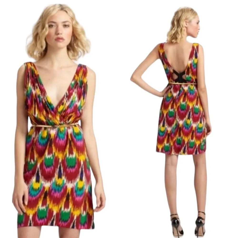 ALICE + OLIVIA Alameda Ikat Printed Pleat Dress, Small, Like‎ New